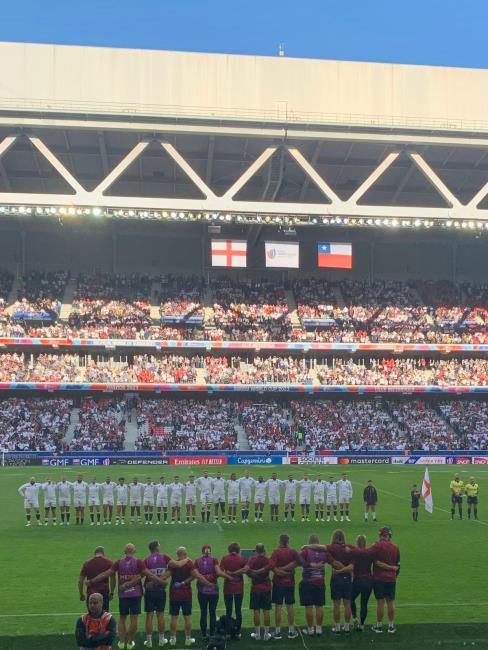 Lining up before an England match in the World Cup